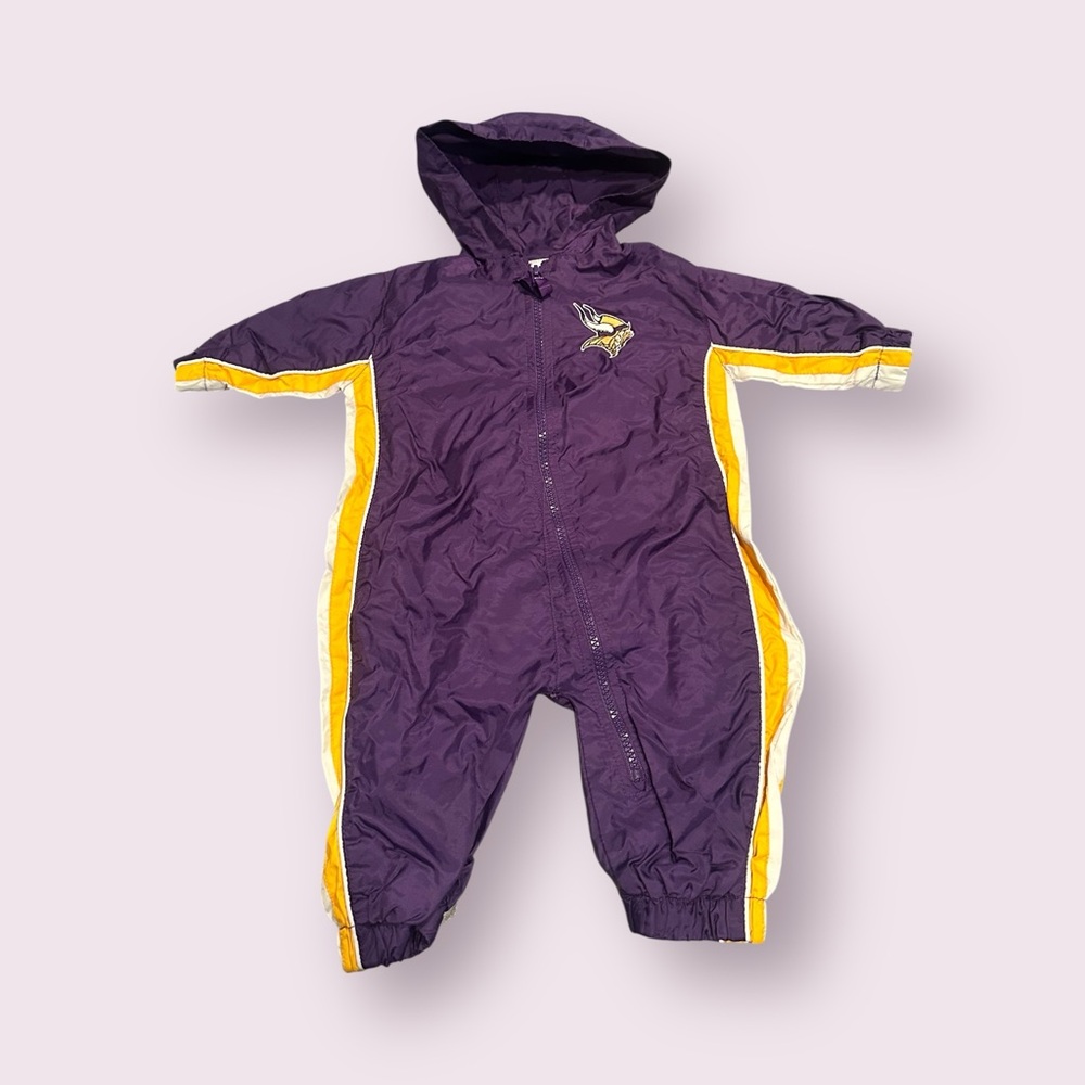 Baby NFL Minnesota Vikings Football Windbreaker One Piece With Hood Sz 3-6 Mon